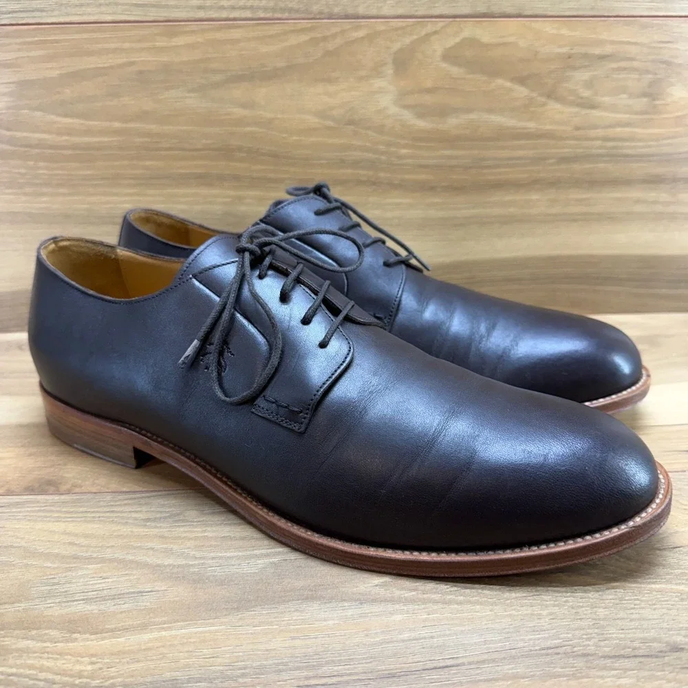 Brooks Brothers Oxfords‎ Mens 12 Brown Leather Pain Toe Dress Shoes Italy